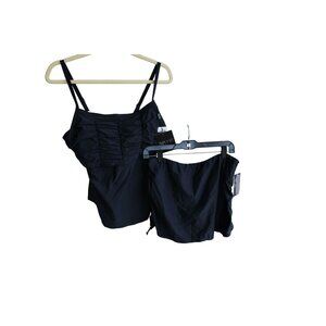 Ladies 2 PC Black Swimsuit size 18/20 w/ Tags Simply Fit 92987 Tankini Skirt